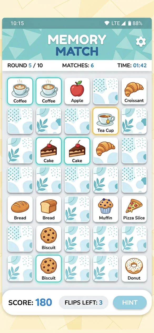 Memory Game kártyapárosító játék mobilon